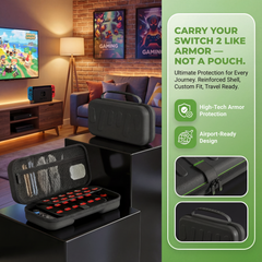 Black Armor Hard Shell Carrying Case for Nintendo Switch 2 - 24 Game Cartridge Slots