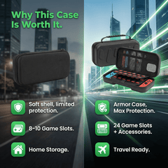 Black Armor Hard Shell Carrying Case for Nintendo Switch 2 - 24 Game Cartridge Slots