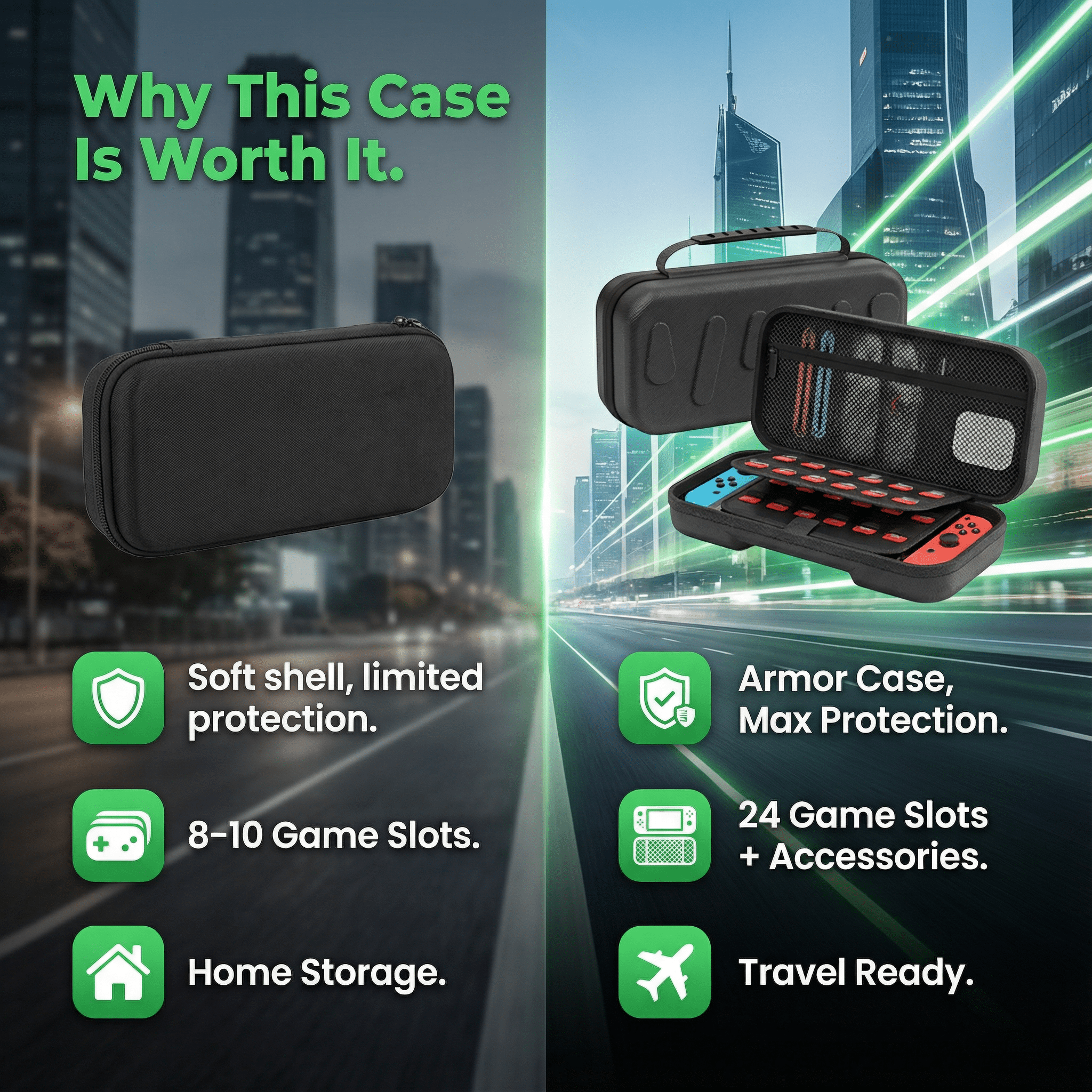 Black Armor Hard Shell Carrying Case for Nintendo Switch 2 - 24 Game Cartridge Slots