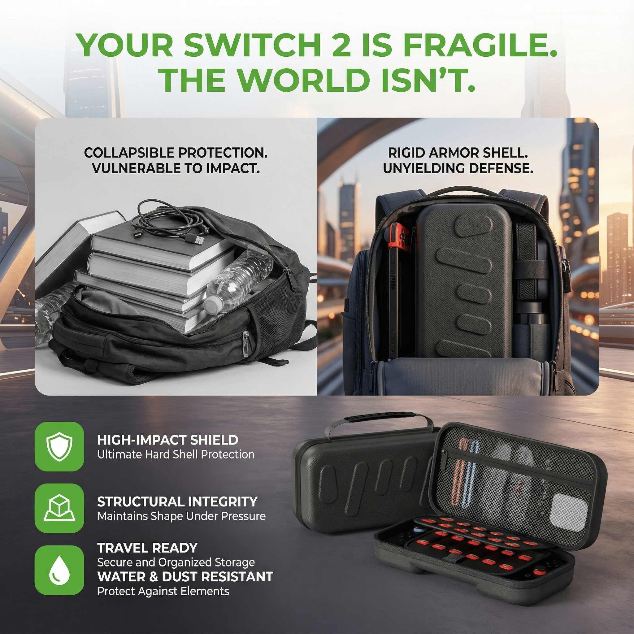 Black Armor Hard Shell Carrying Case for Nintendo Switch 2 - 24 Game Cartridge Slots