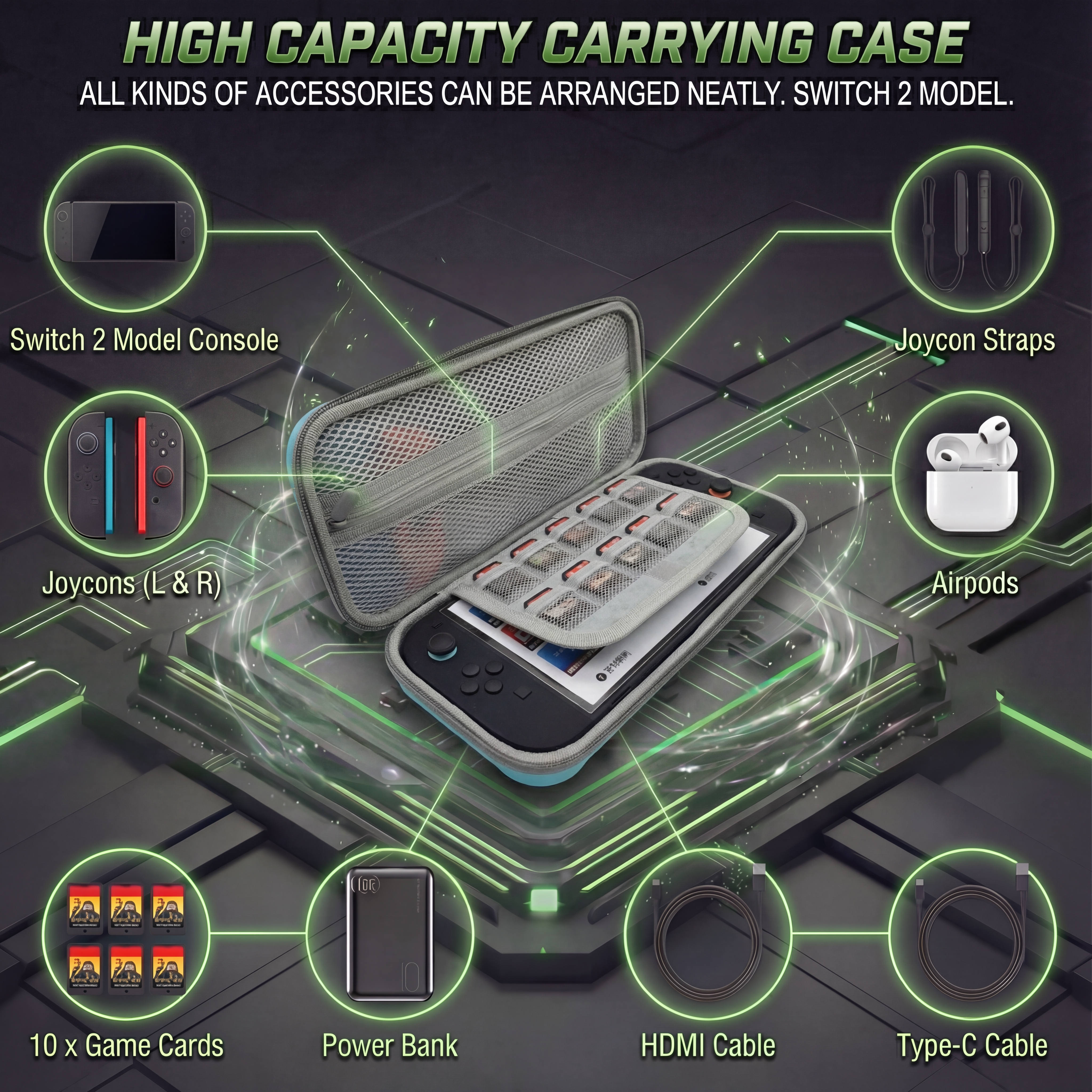 Blue Luggage-Grade Hard Shell Carrying Case for Nintendo Switch 2