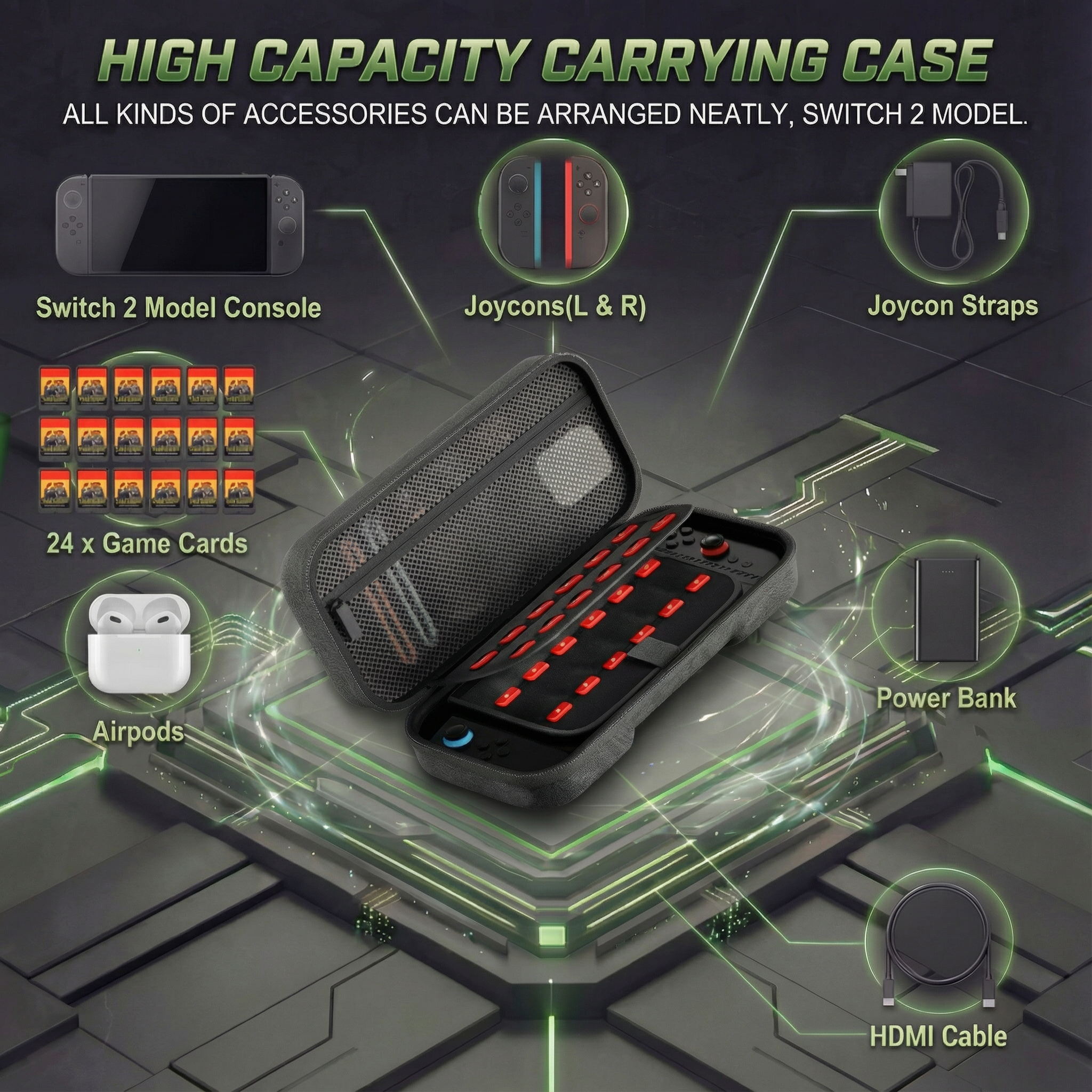 Blue Armor Hard Shell Carrying Case for Nintendo Switch 2 - 24 Game Cartridge Slots