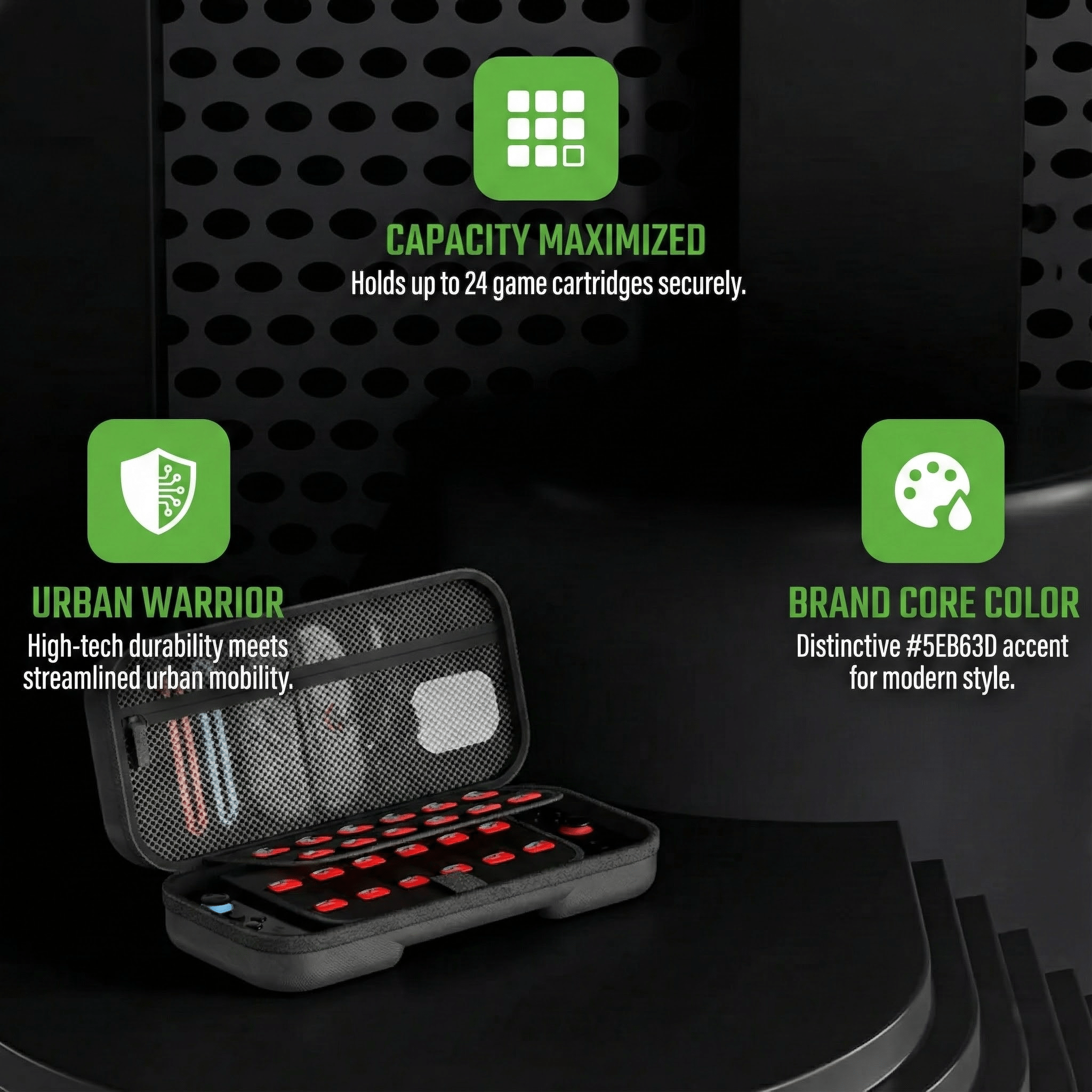 Blue Armor Hard Shell Carrying Case for Nintendo Switch 2 - 24 Game Cartridge Slots