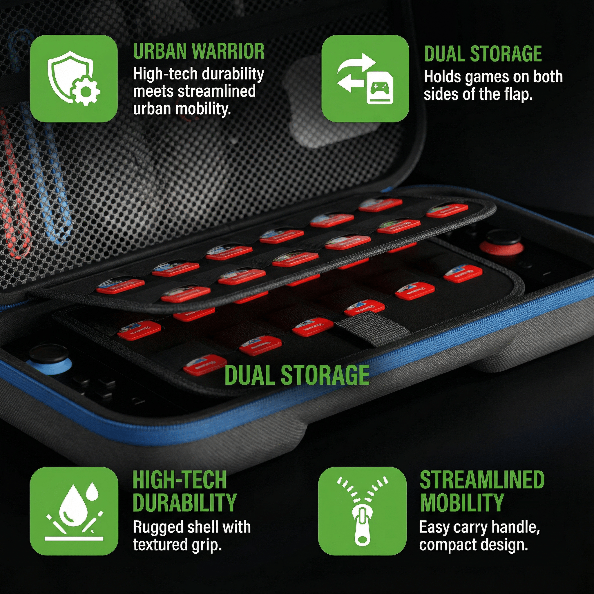 Blue Armor Hard Shell Carrying Case for Nintendo Switch 2 - 24 Game Cartridge Slots